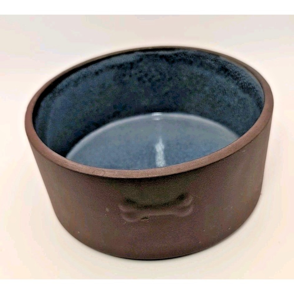 Levi Strauss Target Medium Reactive Glaze Stoneware Dog Pet Bowl Dish Brown Blue